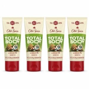4 Pack Old Spice Total Body Deodorant Cream Coconut 3 oz